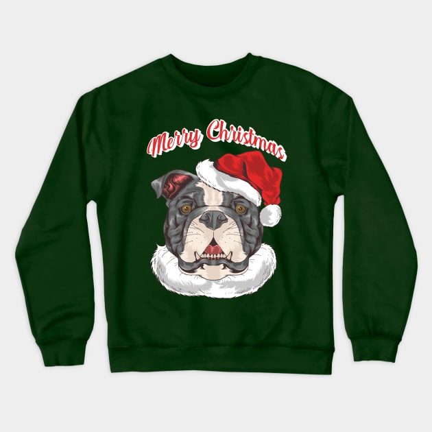 Merry Christmas Pit Bull Santa Hat Crewneck Sweatshirt by letnothingstopyou